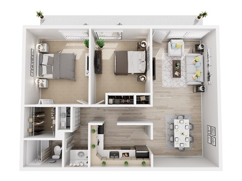 Floor plan for 2 beds, 1 bath, 842 sqft